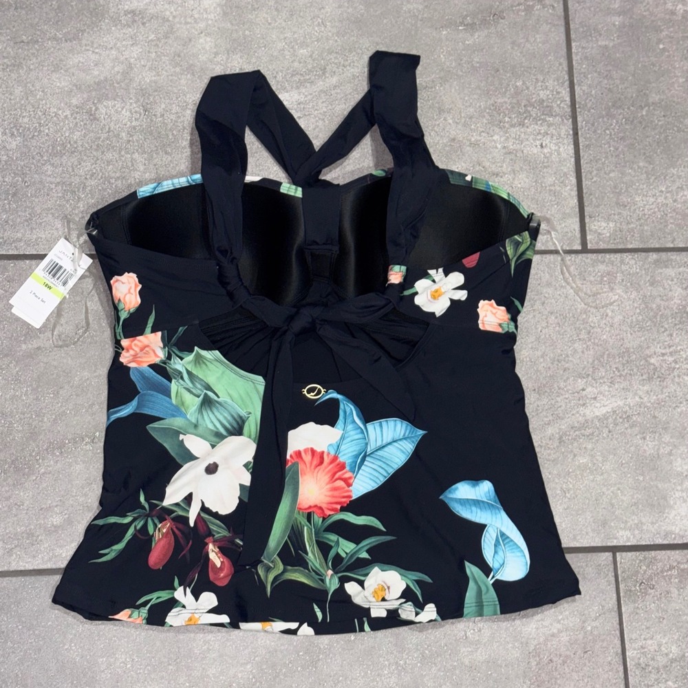 Jantzen Botanical Beauty Tankini Top Women 18W Black Floral New‎ JZ23800S - Picture 6 of 11
